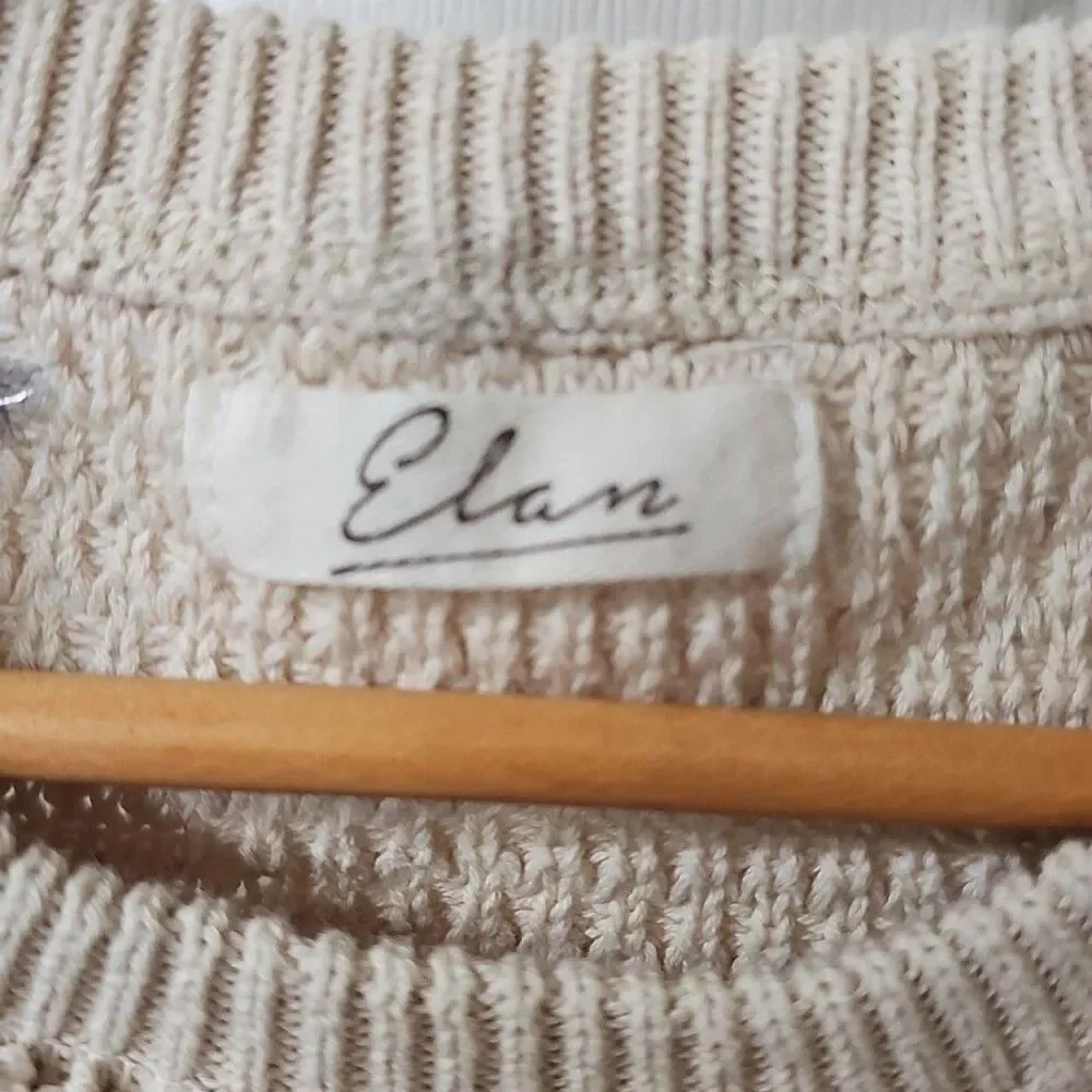 Elan Cold Shoulder Distressed Waffle Knit Sweater in Cream Size S